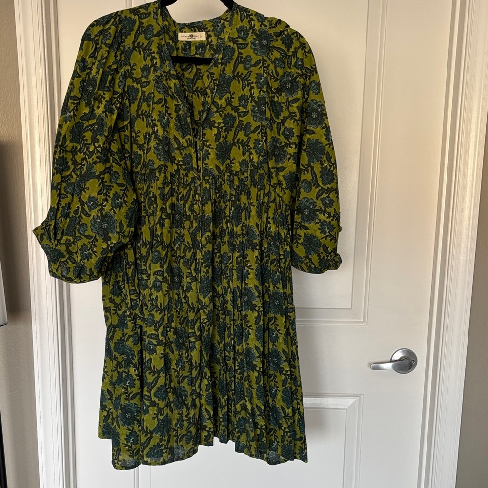 NATURAL LIFE Green and Blue Floral womens Dress
